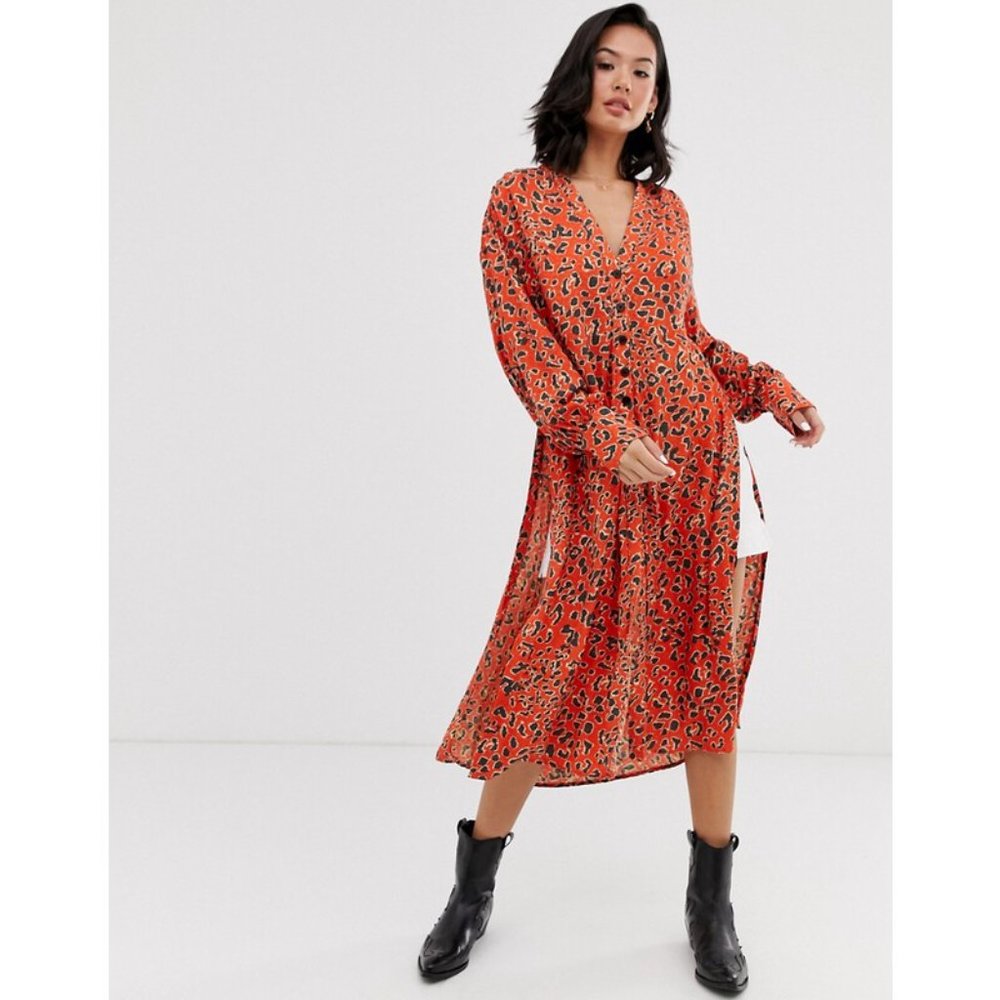 Free People C'est Moi Leopard Print Midi Dress